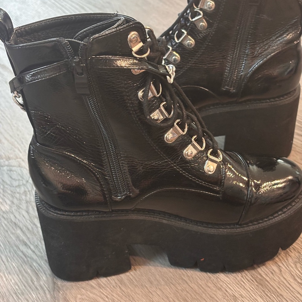 Source Unknown Black Platform Boots With Silver C… - image 3